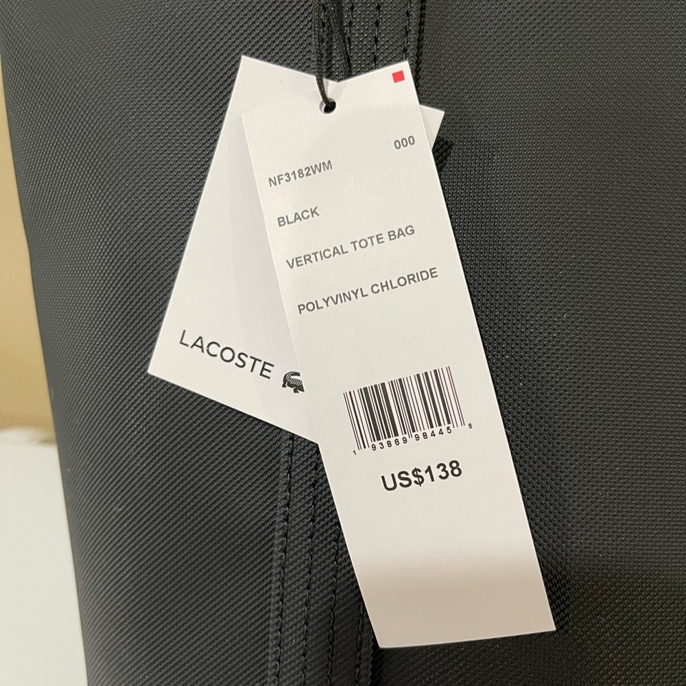 Lacoste Black Vertical top zip Tote shoulder Bag Polyvinyl NF3182WM